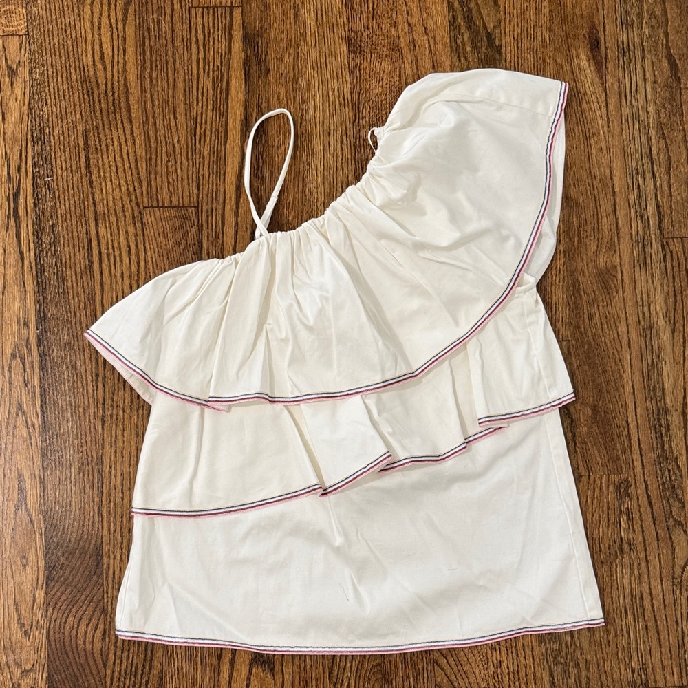 NWT - Devlin Off-Shoulder White Blouse with Striped Ribbon Accents